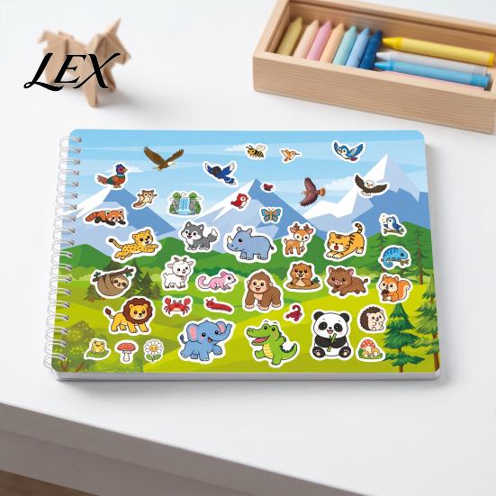 Preschool Arts And Crafts Coloring Book with Animal Stickers, Rich Cartoon Patterns Coil Binding Kids Art Activity Supplies Book, Creative Educational