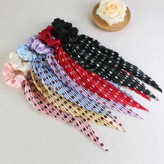 Hair Rope Dot Print Pleated Ribbon Hair Tie No Damage High Elasticity Ponytail Holder Lightweight Daily Hair Accessory