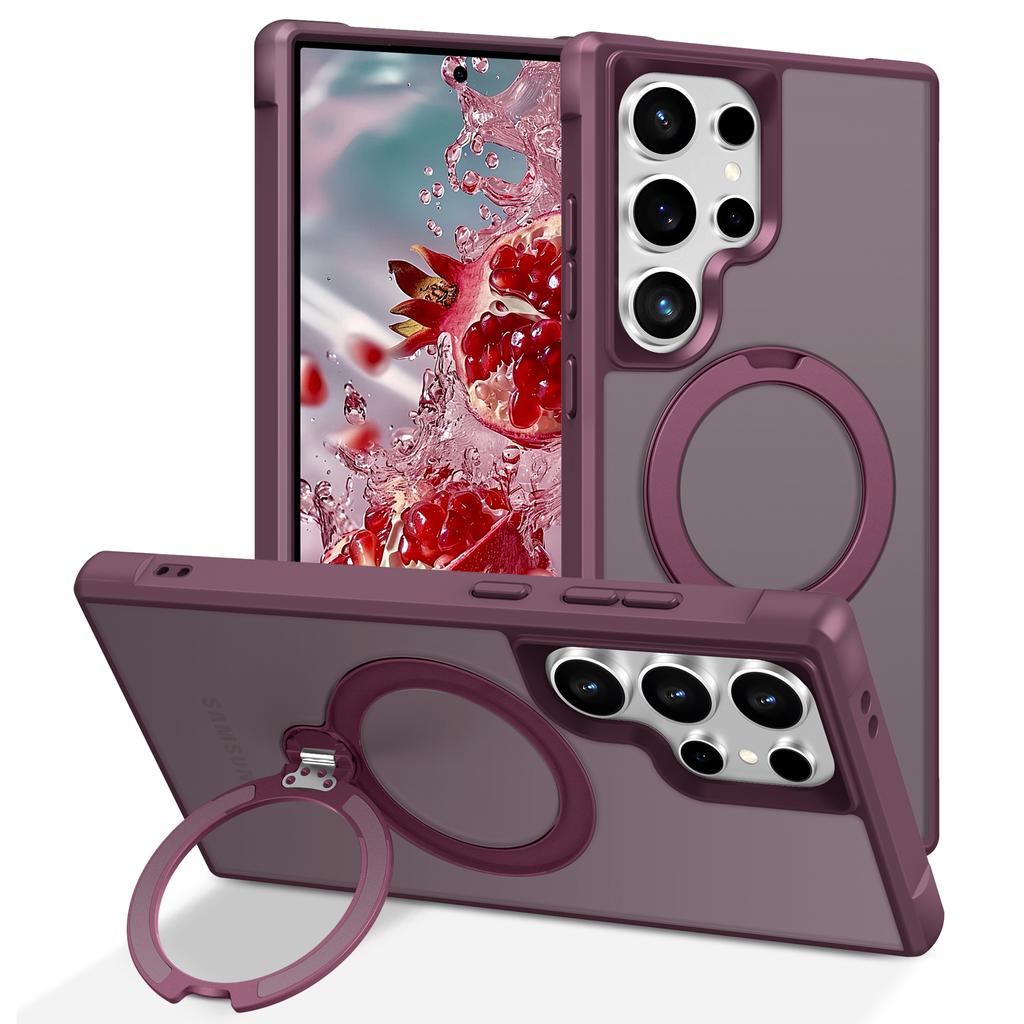 For Samsung Galaxy S24 Ultra Magnetic Case Kickstand TPU PC Shockproof Phone Back Cover