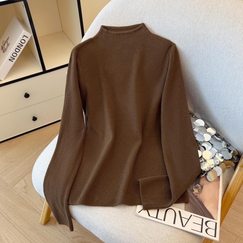 Autumn Winter Half High Collar Solid Sweater Women Casual Fashion All-match Bottomed Knitting Pullover Top