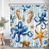 Cartoon Ocean Animals Shower Curtain Shark Dolphin Octopus Starfish Conch Kids Bath Curtains Polyester Bathroom Decor With Hooks