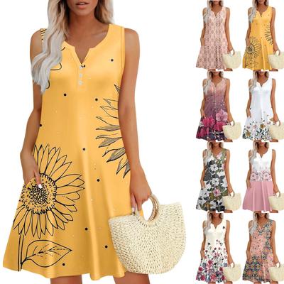Womens Summer Dresses Loose V Neck Sleeveless Sundresses Dress With Pockets