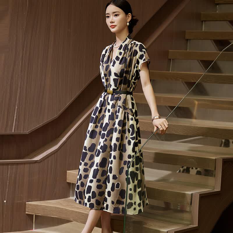 Elegant Leopard Print A-Line Midi Dress M