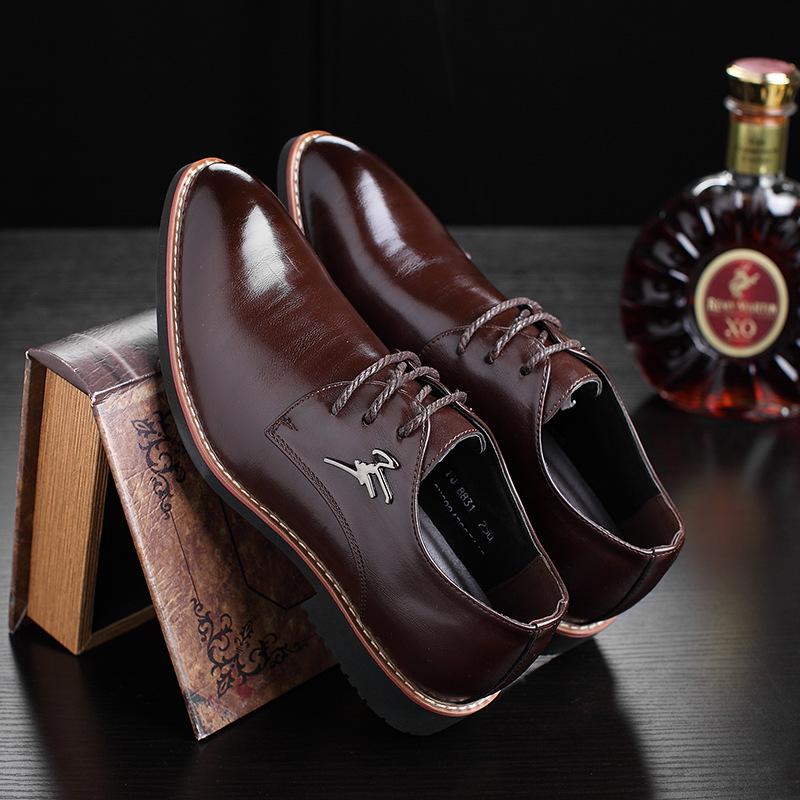 Young men's formal leather shoes men's laces British Korean version business men's shoes pointed low-top casual shoes groom's wedding shoes