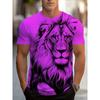 Black Sketch Lion Head Printed T-Shirt for Men Cool Animal Graphic Short Sleeve Tees Trendy Casual Round Neck Red Base Creative Streetwear Punk Top