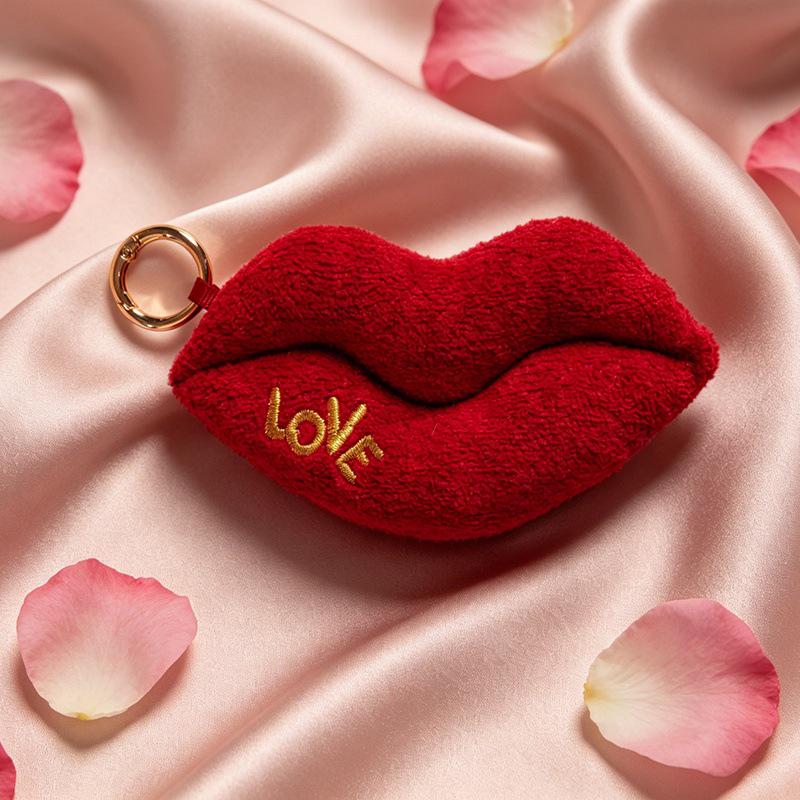 Red Lips Plush Doll Keychain - Cute Cartoon Bag Charm Gift