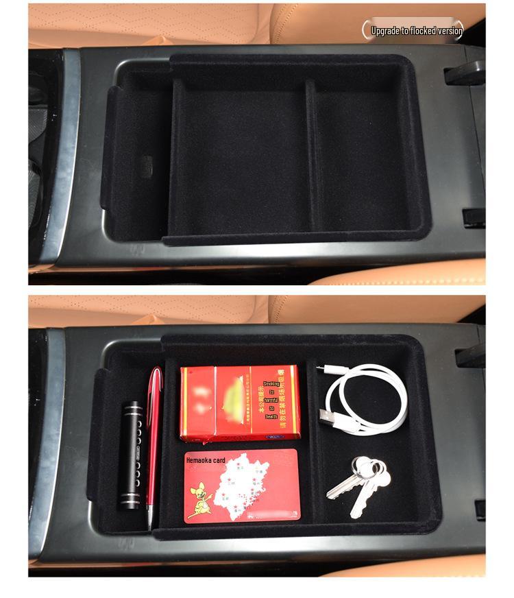Xpeng P5 Armrest Box Organizer: Central Interior Flocking Storage Modification.