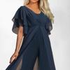 Tuta Estiva Bohemien Donna Colore Unico Scollo a V Manica Corta Vita Alta Tuta Rompers Abbigliamento Donna