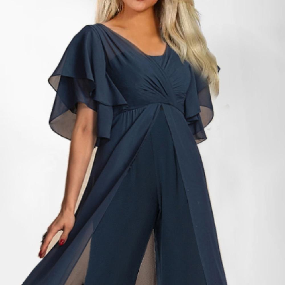 Tuta Estiva Bohemien Donna Colore Unico Scollo a V Manica Corta Vita Alta Tuta Rompers Abbigliamento Donna
