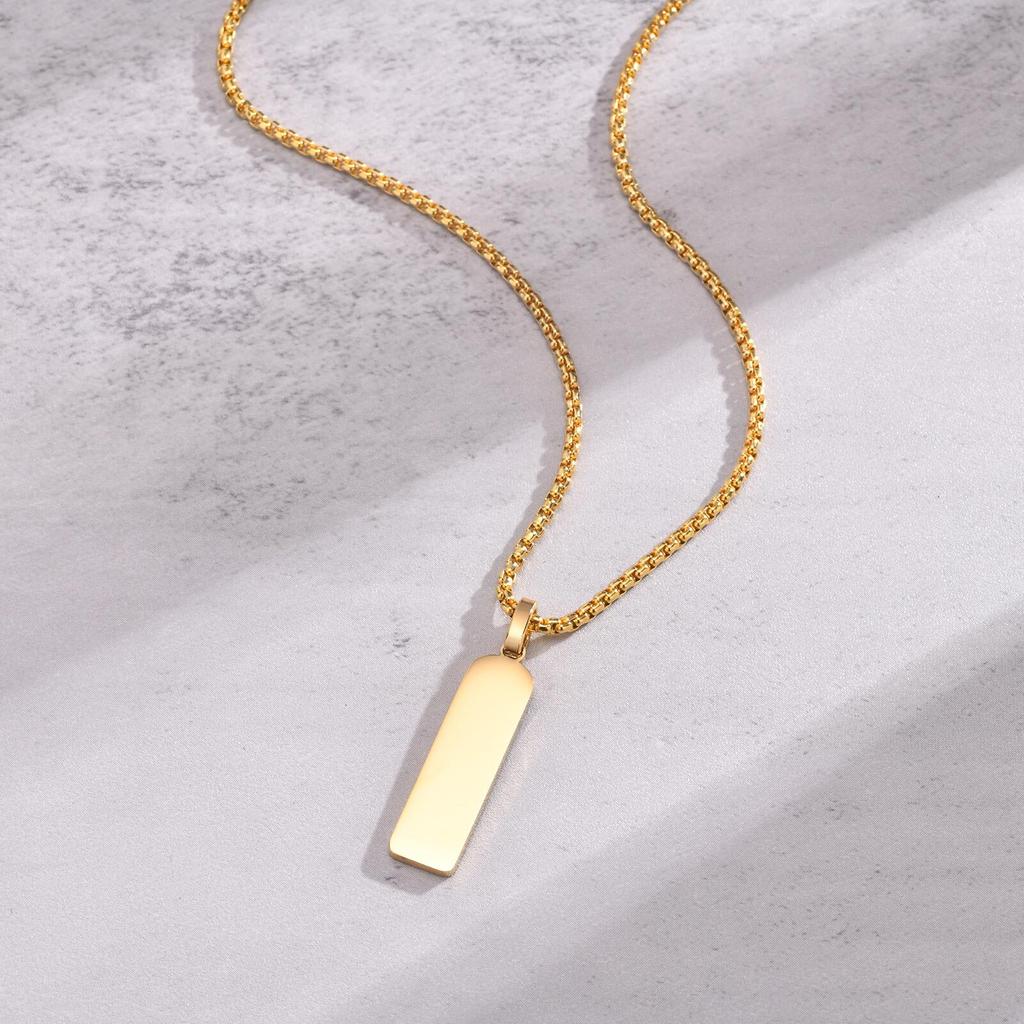 Vnox Free Custom Name Bar Necklaces for Men Women, Initial Date Engraved Stainless Steel Pendant, Unisex Geometric Collar Gift