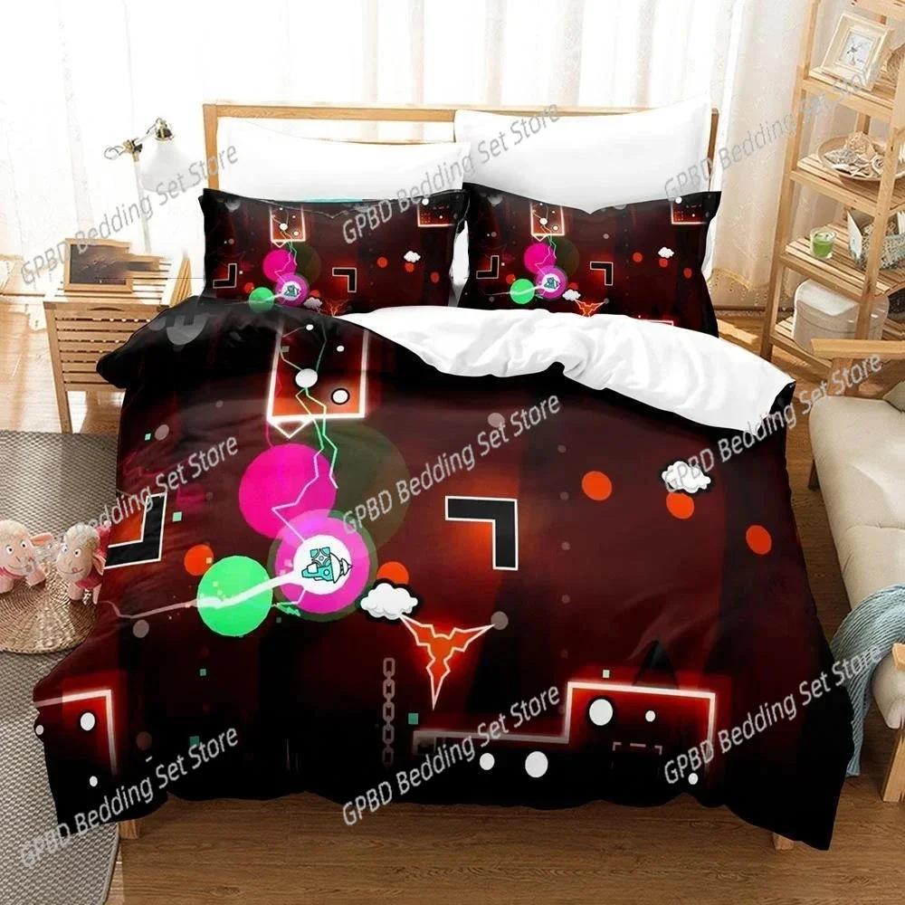 3D Game Geometry Dash Comfortable Duvet Quilt Cover Pillowcase Bedding Set Children Bedroom Decoration Home Textile