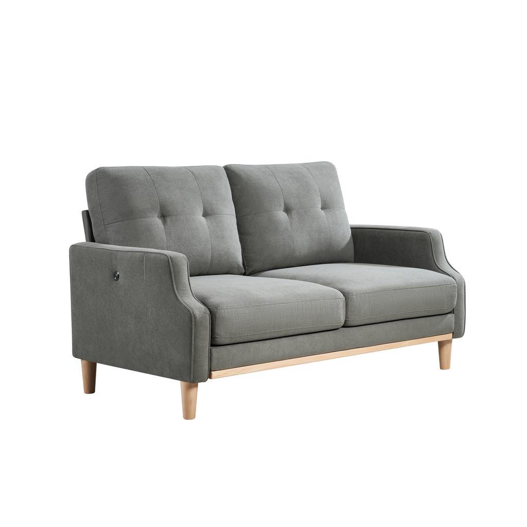 Canapé Deux Places avec Port de Charge USB et Pieds en Bois, Canapés en Tissu avec Coussin Épais pour Petit Appartement