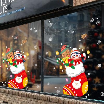 Uomo di Pan di Zenzero di Natale con Adesivi Elettrostatici sulla Finestra di Vetro Pinguino Decorazione Atmosferica Adesivi a Fiore per Finestra