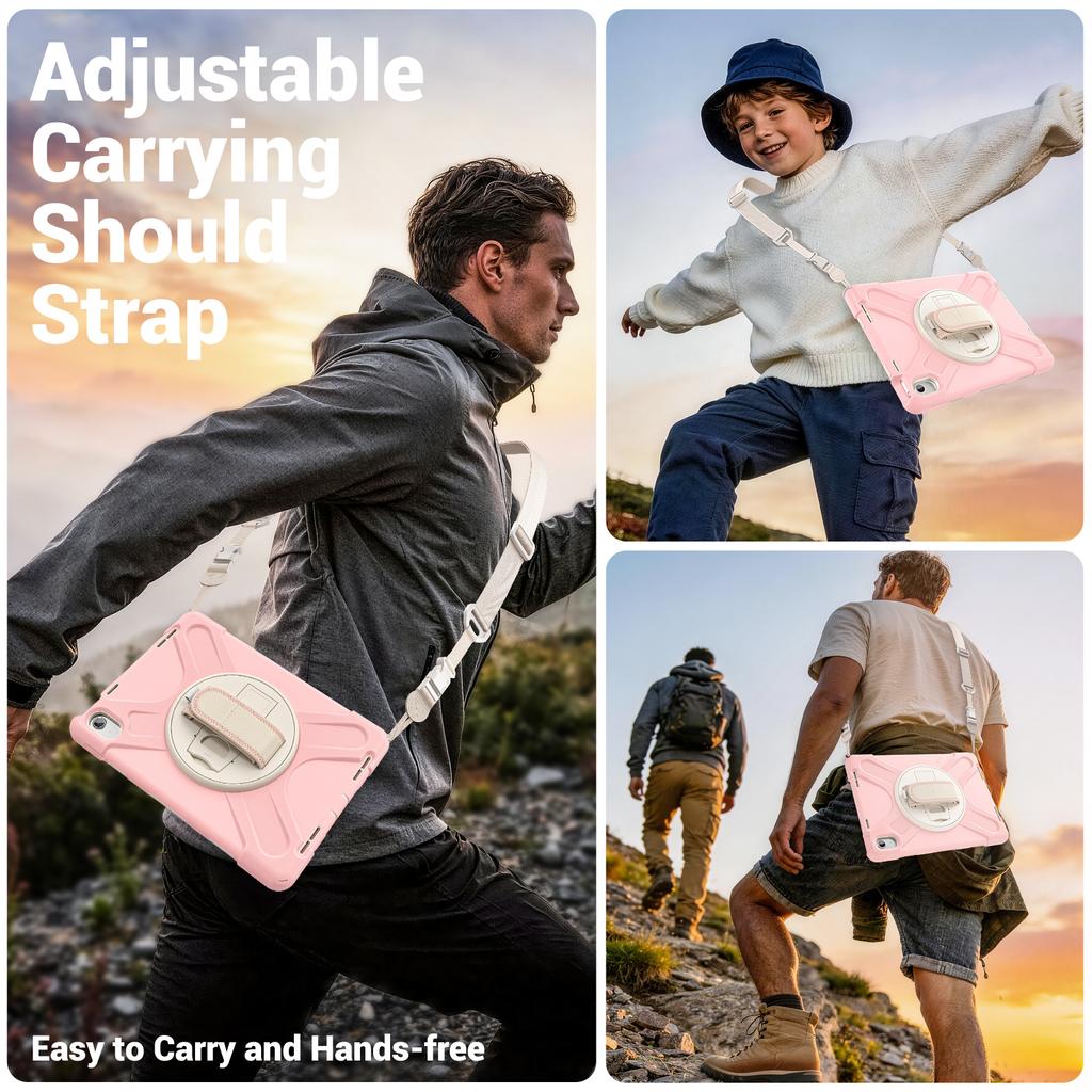 4 in 1 Detachable Mech-style Drop-resistant Wrist Strap Stand Case for IPad A16 11th 10th with Long Rope Soft Silicone Cover