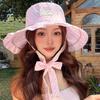 Cute Polka Dot Bucket Hat Wide Ruffled Brim Uv Protection Summer Beach Travel Outdoor Use