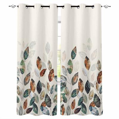 Autumn Thanksgiving Blue-Green Yellow Leaf Plants Blackout Curtains For Living Room Bedroom Window Treatment Drapes Home Decor