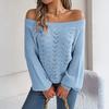 Women's Casual Fashion Solid Color Hollow Neck Off-shoulder Long-sleeved Sweater