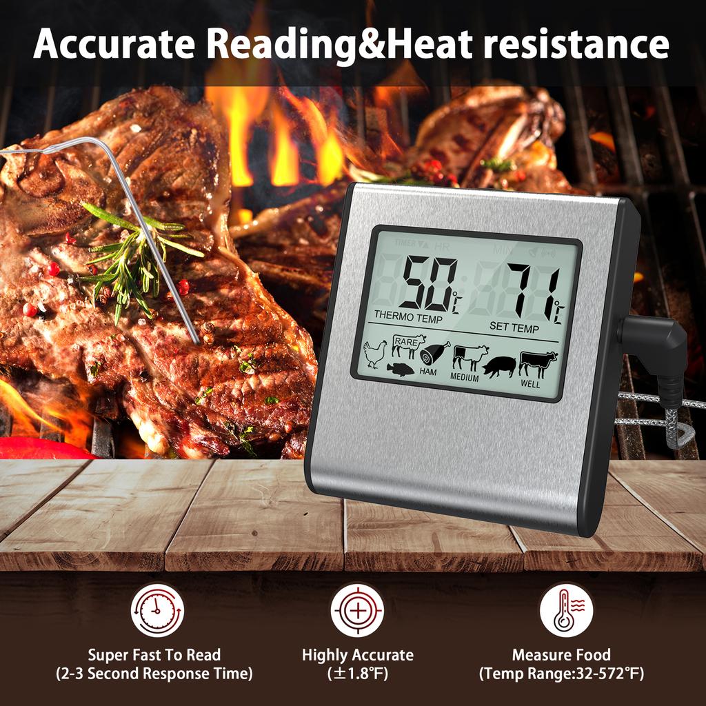 LCD Digital Food Temperature Gauge Cooking Meat Thermometer with Temperature Probe, Digital Oven Thermometer for Grill