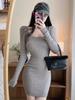 Slim Fit Autumn Knit Dress for Women - Waist-Cinching, Figure-Hugging Short Skirt
