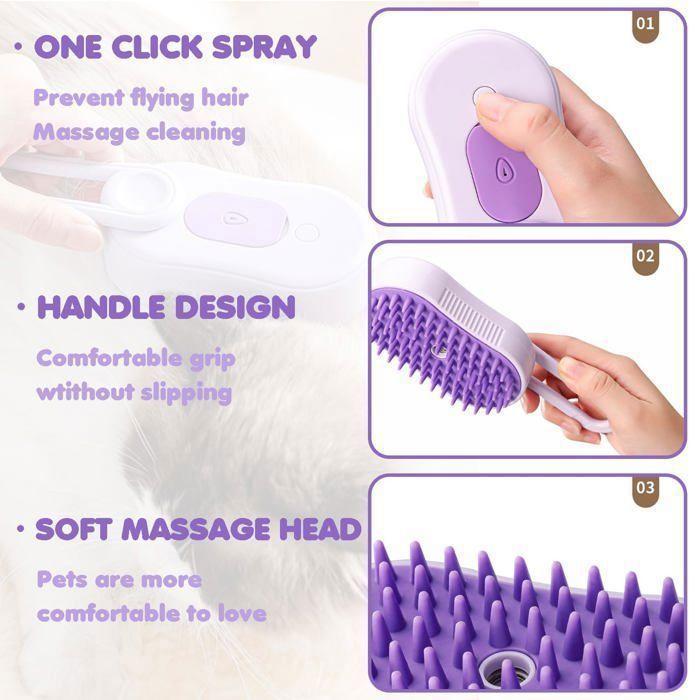Brosse à vapeur - TOPESCT - 3 en 1 - Réduit la perte de poils - Fonction de brouillard - Violet