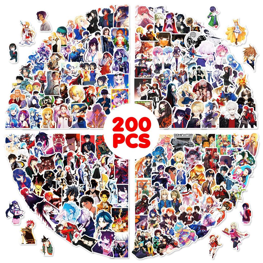 200 Anime Mix and Match Stickers, Suitcase Helmet Car Stickers, Cartoon Graffiti Stickers