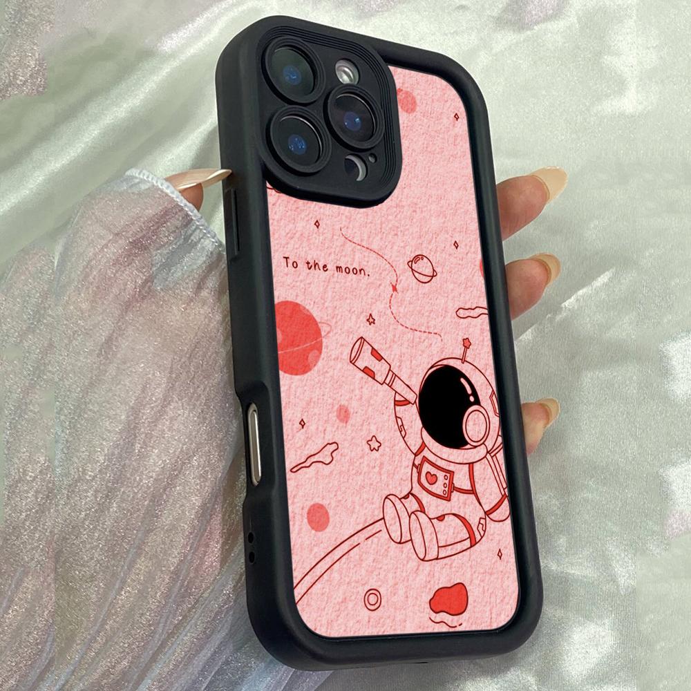 JT216 Cute Pink Astronaut Flying for iPhone 17 16 15 14 Pro Max Samsung S26 S25 Ultra A17 A16 A07 A56 A15 A06 Xiaomi 15T Redmi 15c 14C Soft TPU Case