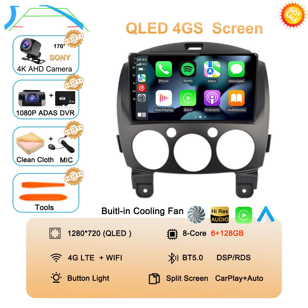 Android 14 Car Radio Multimedia Player For MAZDA 2 Mazda2 2007 2008 2009 2010 2011 2012 2013 2014 GPS Navi 2 Din Autoradio QLED