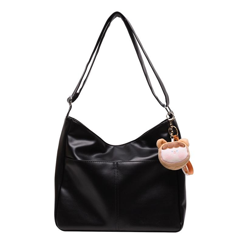 IELGY women's soft leather retro bucket bag, large-capacity crossbody shoulder tote bag (free pendant)