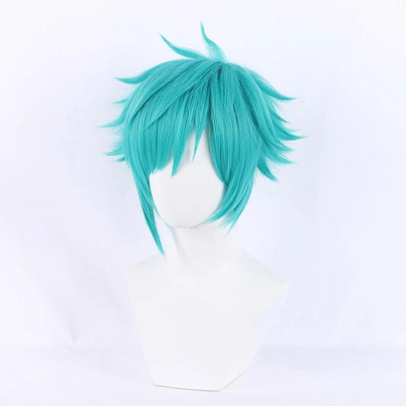 Heartsteel Aphelios Cosplay Wig LOL Cosplay Short Blue Green Heat Resistant Synthetic Hair Game Anime Wigs + Wig Cap