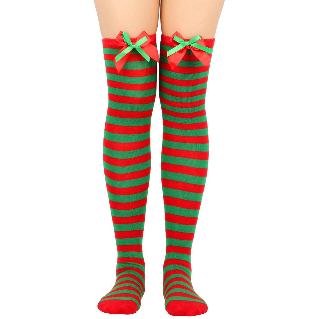 Women's Bowknot Christmas Stockings Over-the-Knee Socks
