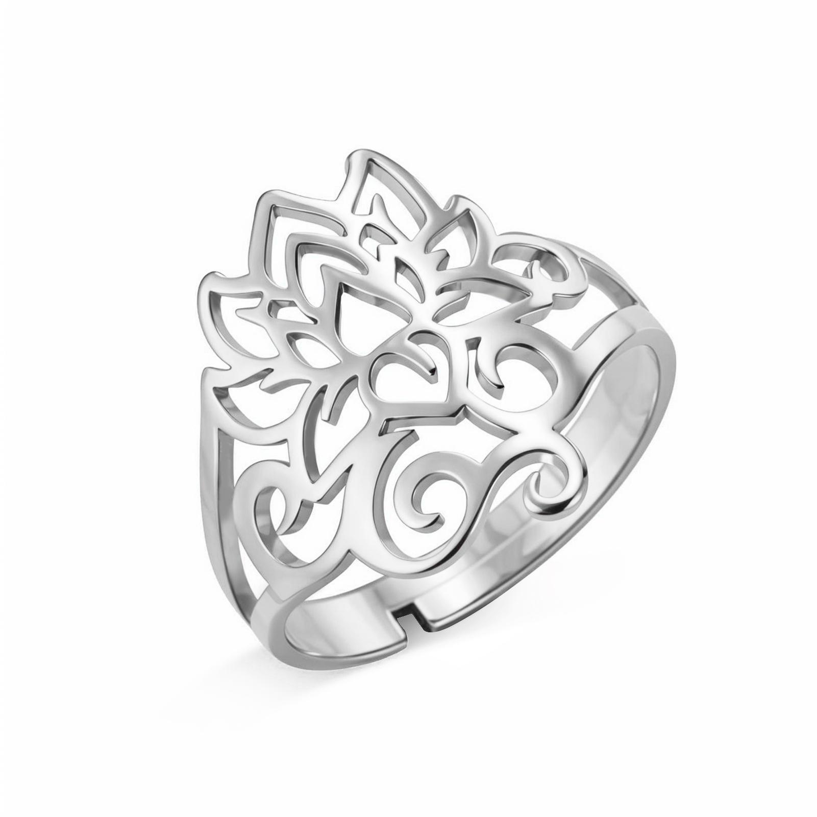 

LIKGREAT Hollow Lotus Ring for Women Adjustable Lotus Flower Rings Stainless Steel Minimalist Luck Jewelry Wedding Festival Gift