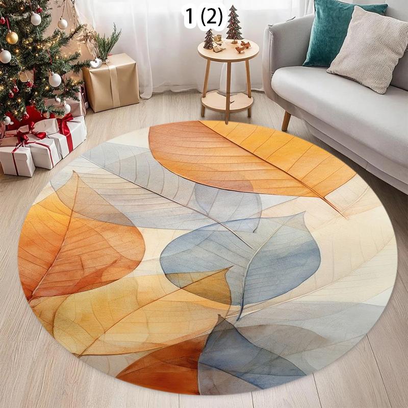 Warm Leaf Circular Carpet Gradient Leaf Home Decor Floor Mat Living Room Bedroom Entrance Non Slip Door Mat
