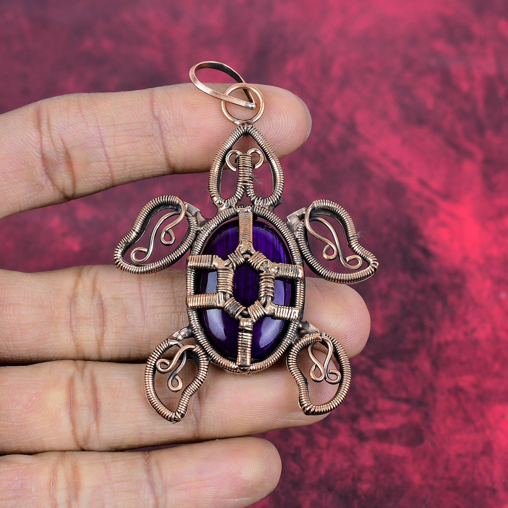 Purple fire labradorite pendant copper wire wrapped pendant handmade copper jewelry tortoise pendant gifts for mom natural gemstone pendant