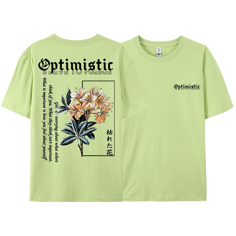 Optimistic Strive To Porsue Harajuku Flower Printing Men Women Tshirt Oversized Loose T Shirts Cotton Short Sleeve Hip Hop Tees