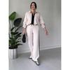 2025 Autumn Women's Fashion Color Block Casual Knitted Two-Piece Set