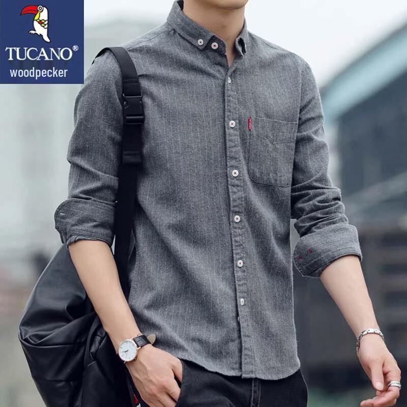 TUCANO Men s Striped Brushed Cotton Blend Long Sleeve Shirt L