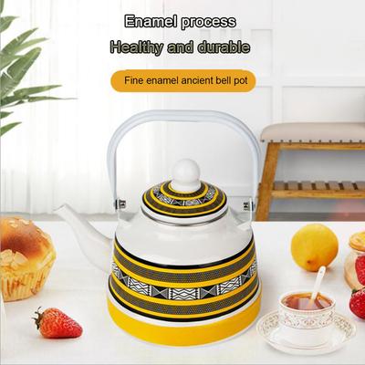 Porcelain Enameled Kettle, Striped Ancient Clock Pot, Large Capacity Teapot for Induction Cooker, Enamel Boiling Kettle , 1.7L