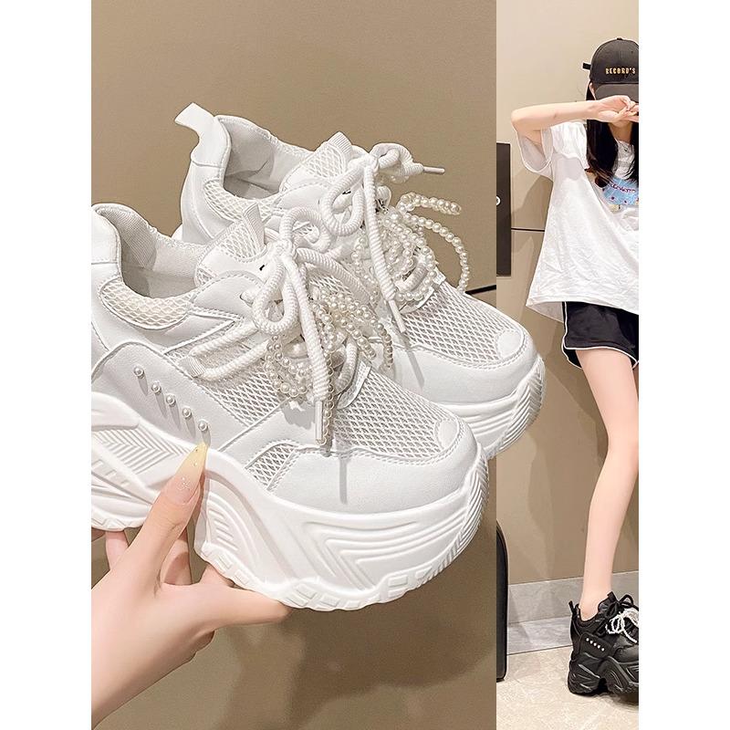 Brand 2025 Spring Breathable Mesh Sneakers Hidden Increasing Sport Shoes Woman Wedge Casual Chunky Shoes High Platform Shoes 9CM
