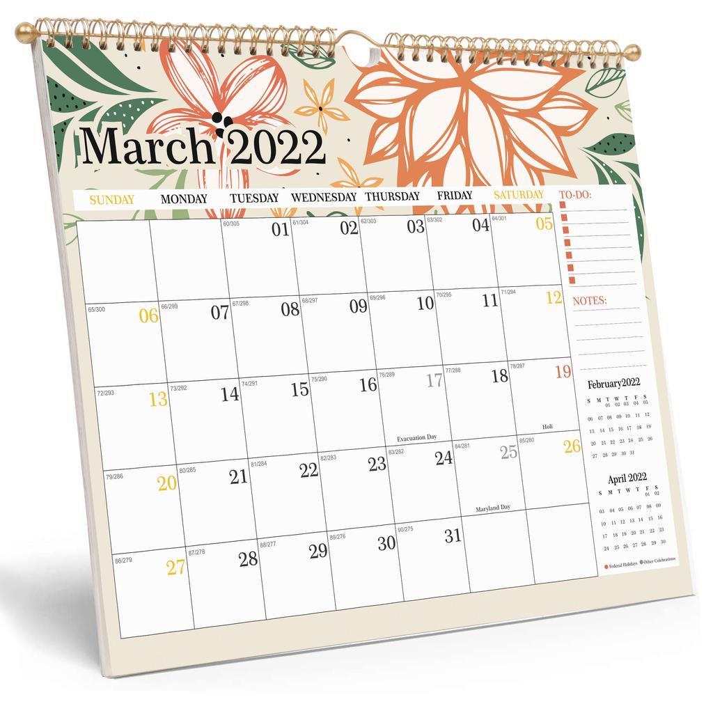 Inkdotpot 13"x11" Wall Calendar -Runs Until December 2023 Hanging Spiral Bound Monthly Calendar 2022-2023 for Home or Office
