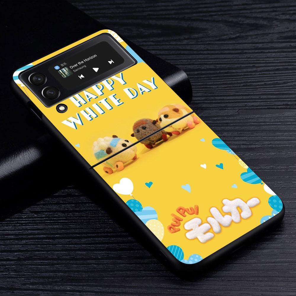 PUI PUI MOLCAR Cute Case for Samsung Galaxy Z Flip4 Flip3 5G PC Hard Cell Phone Shell Z Flip 4 3 Black Coque Zflip4 Zflip3 Cover