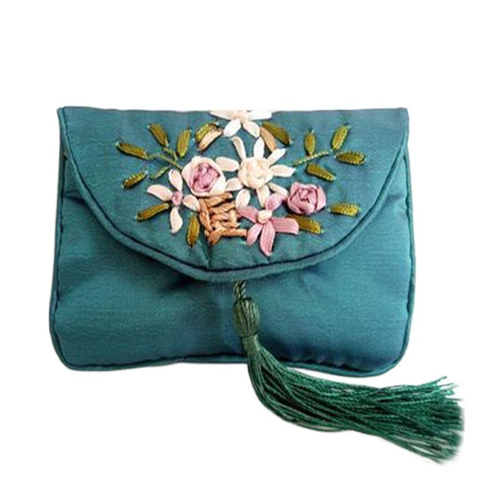 Embroidered Flower Women Tassels Handbags Retro Handmade Zipper National Small Bag Card Storage Ethnic Style Coin Purse