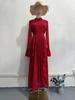 Autumn Chiffon Ruffle Semi-High Neck Long Dress