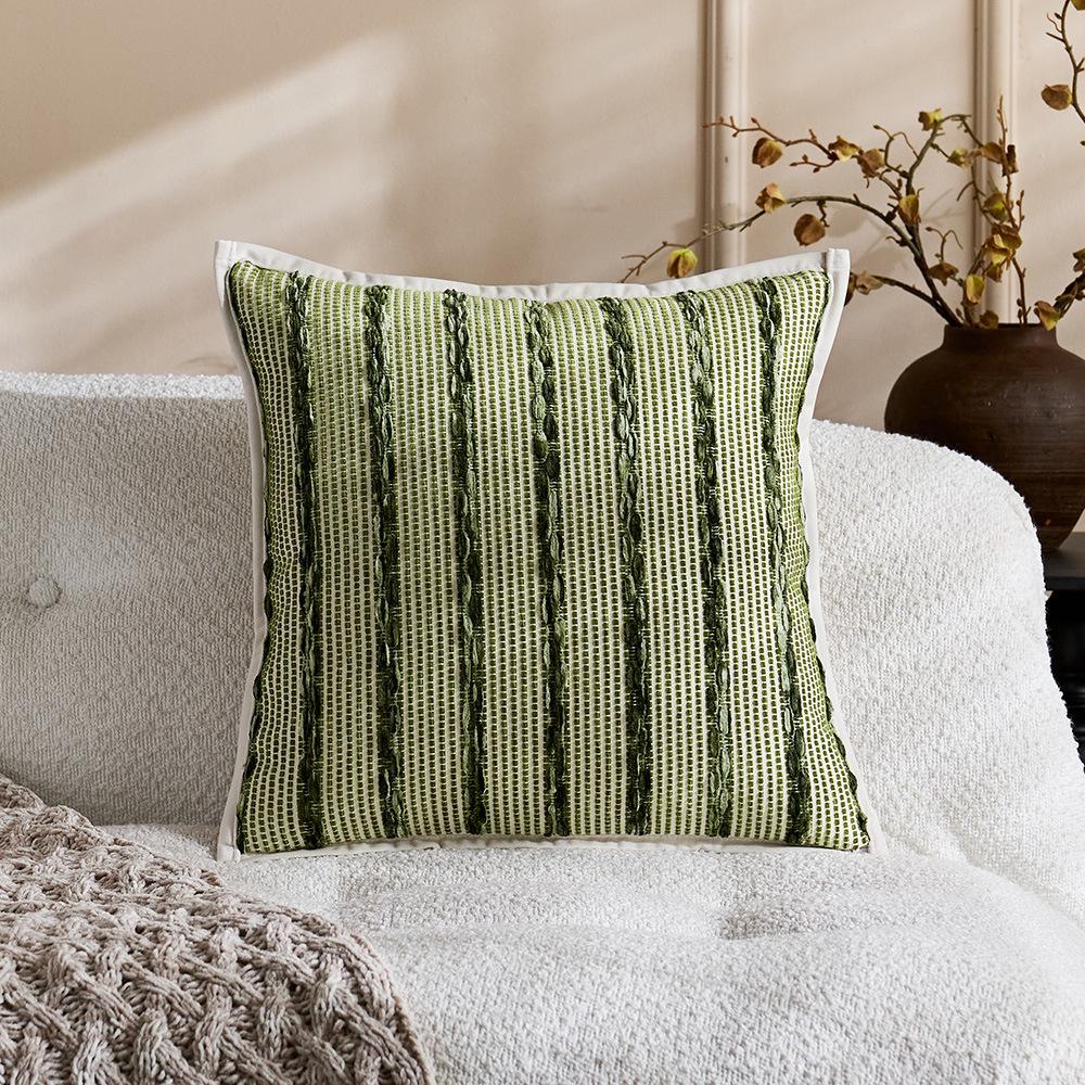

Cotton and linen wind pillow cover striped three-dimensional jacquard pillow light luxury simple home soft bedside cushion sofa pillow 45x45-single pillowcase