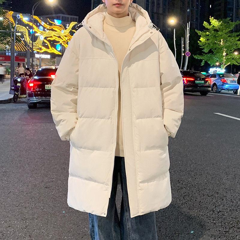 Men's Mid-Length Hooded Cotton-Padded Jacket, Thick Over-the-Knee Winter Coat, Youth Trendy Brand, 2024 New Style.