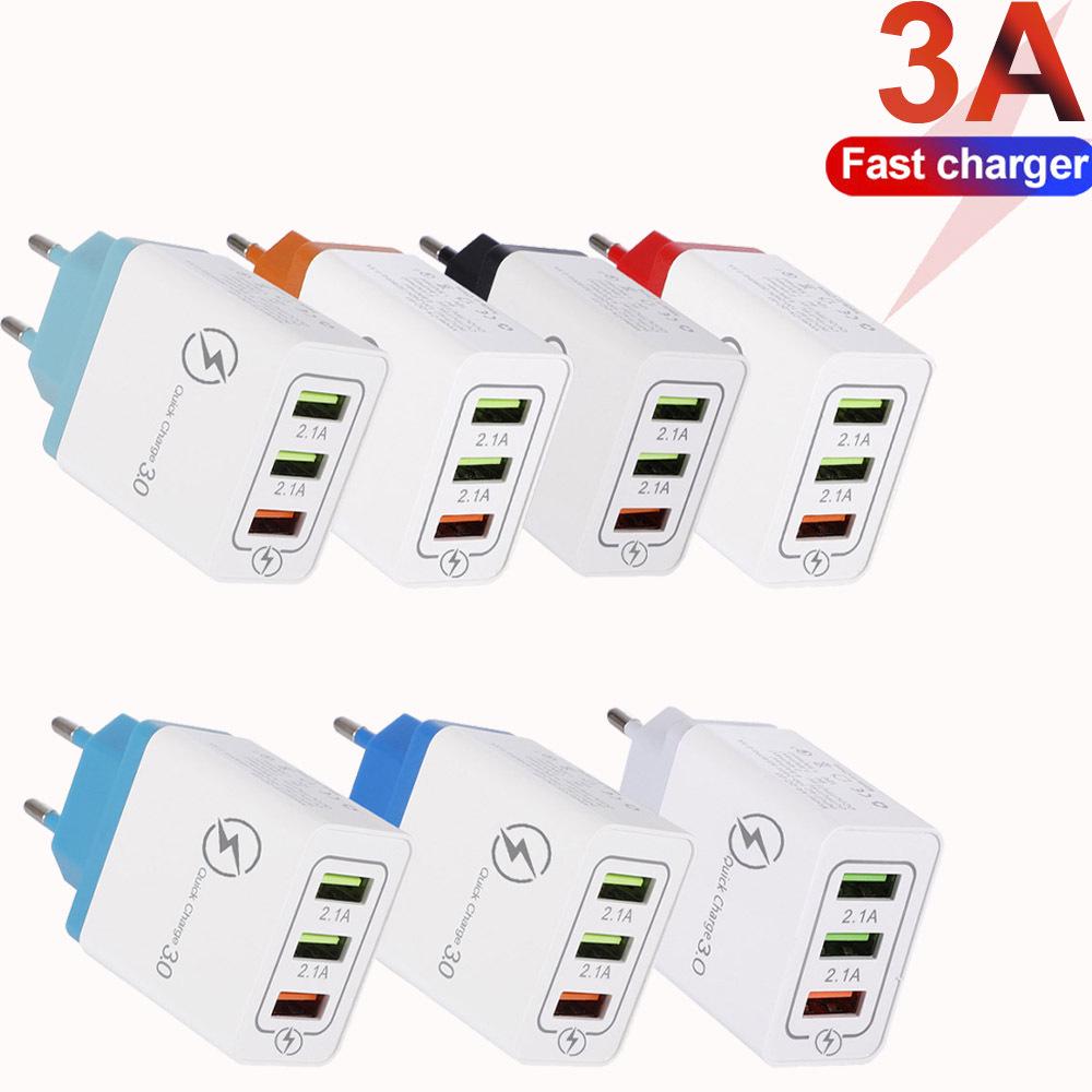 

QC3.0 3-USB Fast Charger 2.4A 5V/9V/12V Smartphone Adapter EU/US Plug EU Red