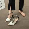 9CM Spring/Summer New Pointed Hollow Bow T-Belt Single Shoes Thin High Heel Banquet Dress Versatile Metal Head Women's Sandals