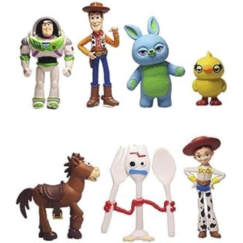 Set of 7 Mini Toy Story Figures for Birthday Cake Toppers, Cute Cake Topper Set, Includes Woody, Jessie, Rex, Buzz Lightyear, and More