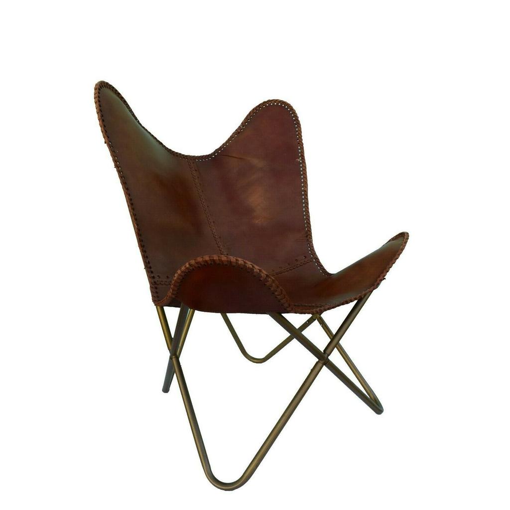 Living Room Leather Butterfly Chair Handmade Genuine Arm Butterfly Chair