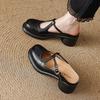 Krazing Pot Cow Skin Round Toe Size 42 Thick Round Med Heels Slip on Platform Mules Gladiator Autumn Pumps