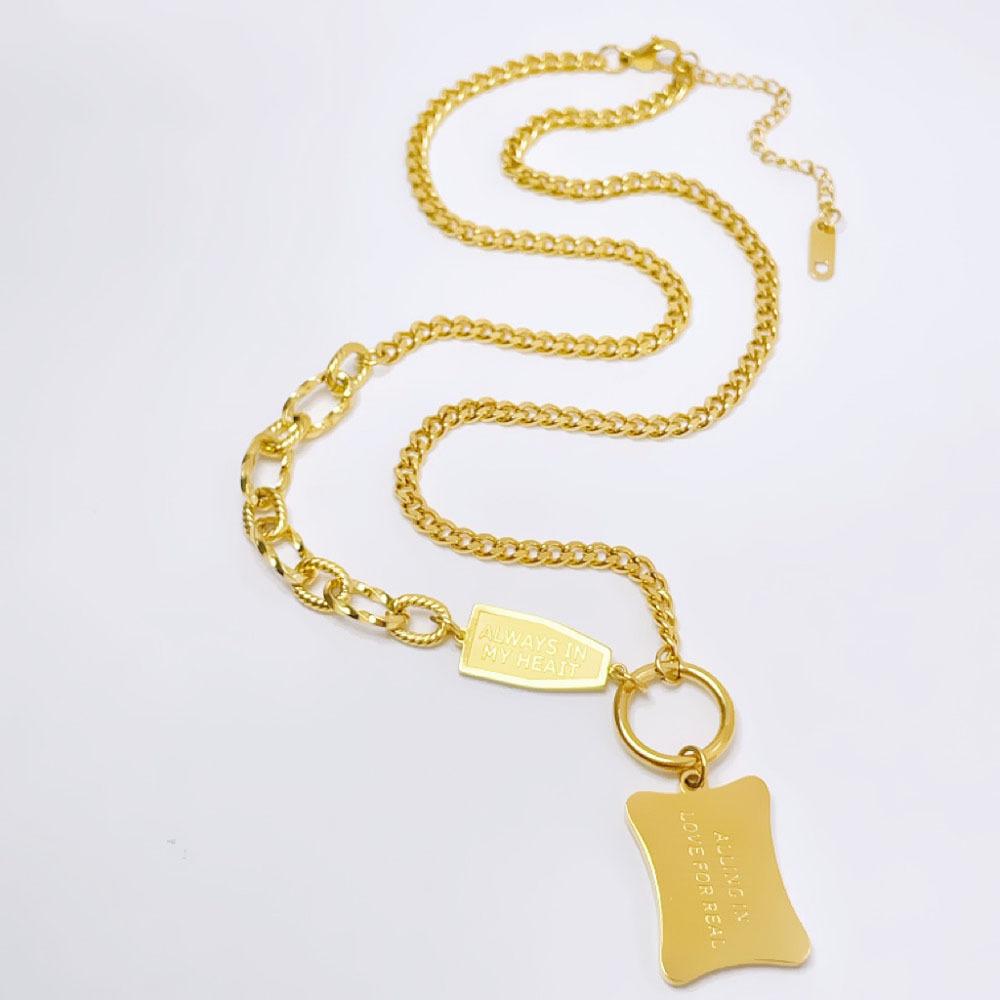 Fashion Design Hip-Hop Square Necklace Exaggerated Personality Temperament Titanium Steel Collarbone Chain Does Not Fade Versatile